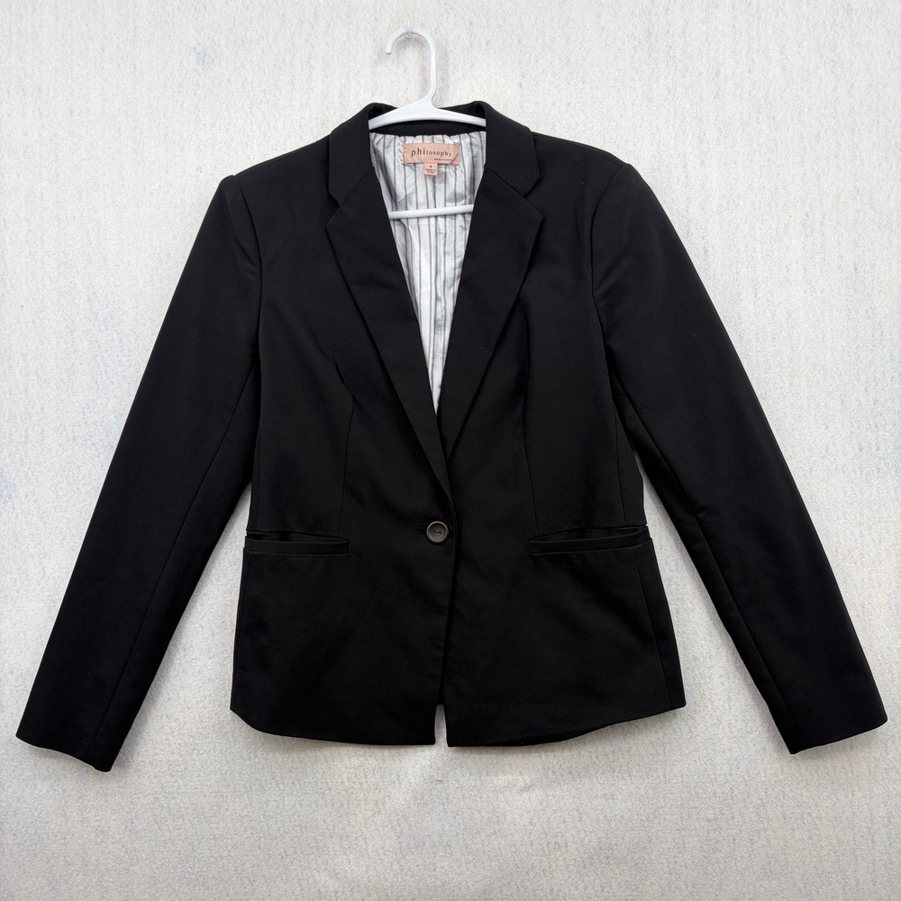 Philosophy Republic Clothing Black Single Button Blazer Pinstripe Lining Size 4